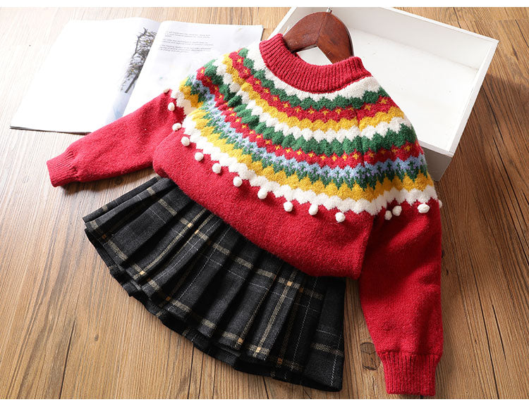 Baby Kid Girls Color-blocking Crochet Sweaters Wholesale 22122642