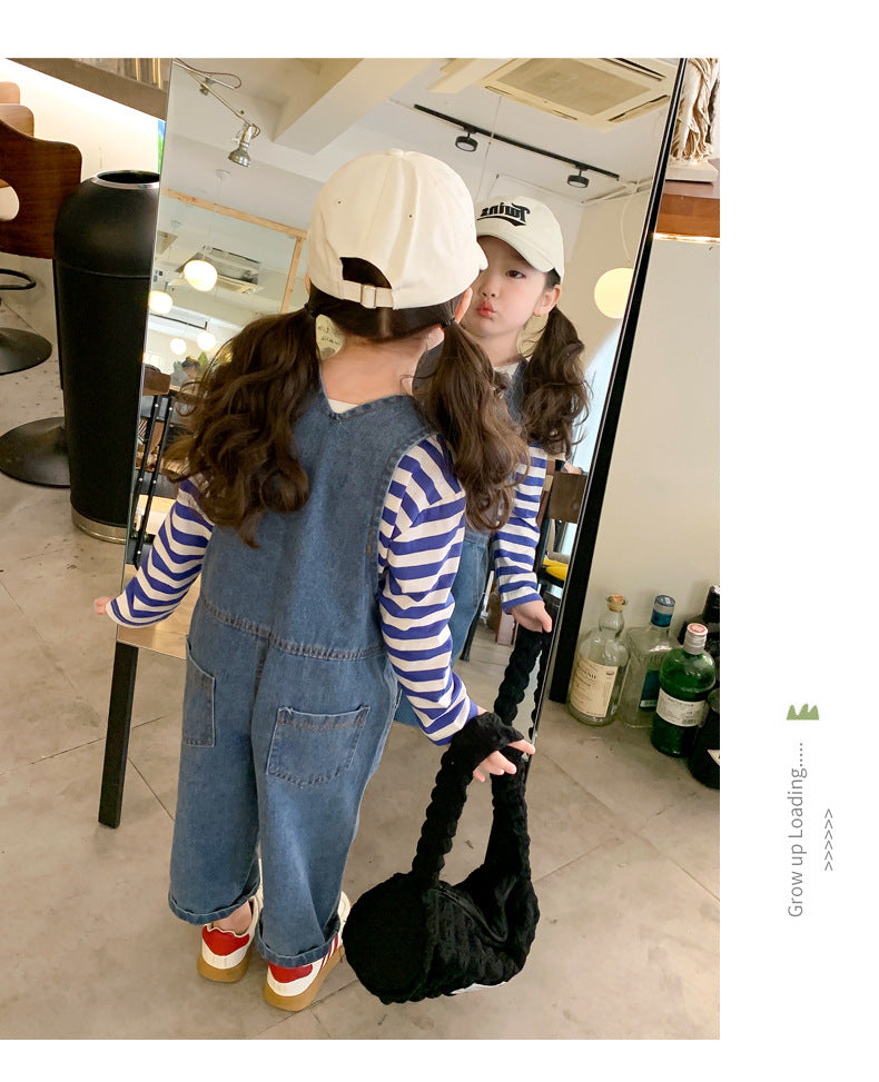 2 Pieces Set Baby Kid Girls Striped Cartoon Embroidered Print Tops And Love heart Jumpsuits Wholesale 221227190