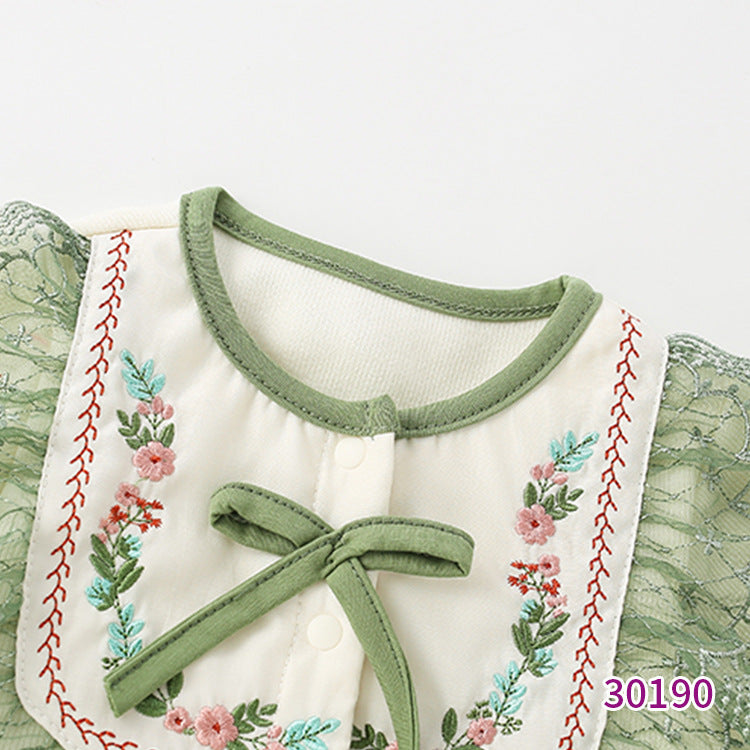 2 Pieces Set Baby Kid Girls Flower Bow Embroidered Tops And Pants Wholesale 221227240