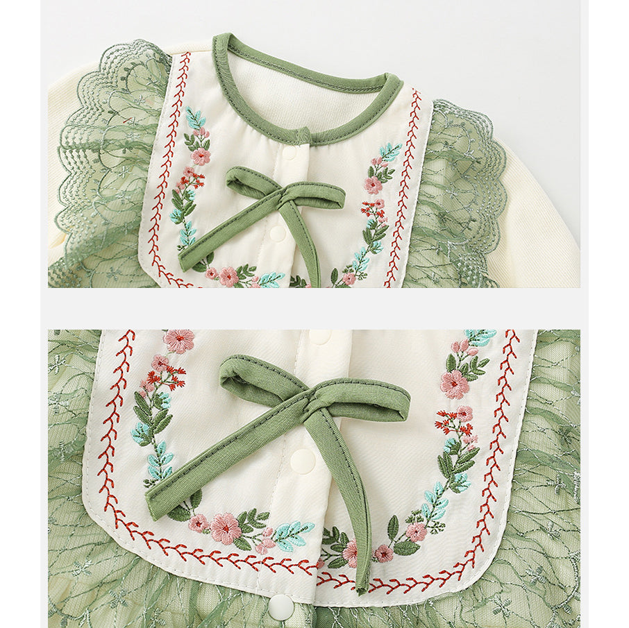 2 Pieces Set Baby Kid Girls Flower Bow Embroidered Tops And Pants Wholesale 221227240