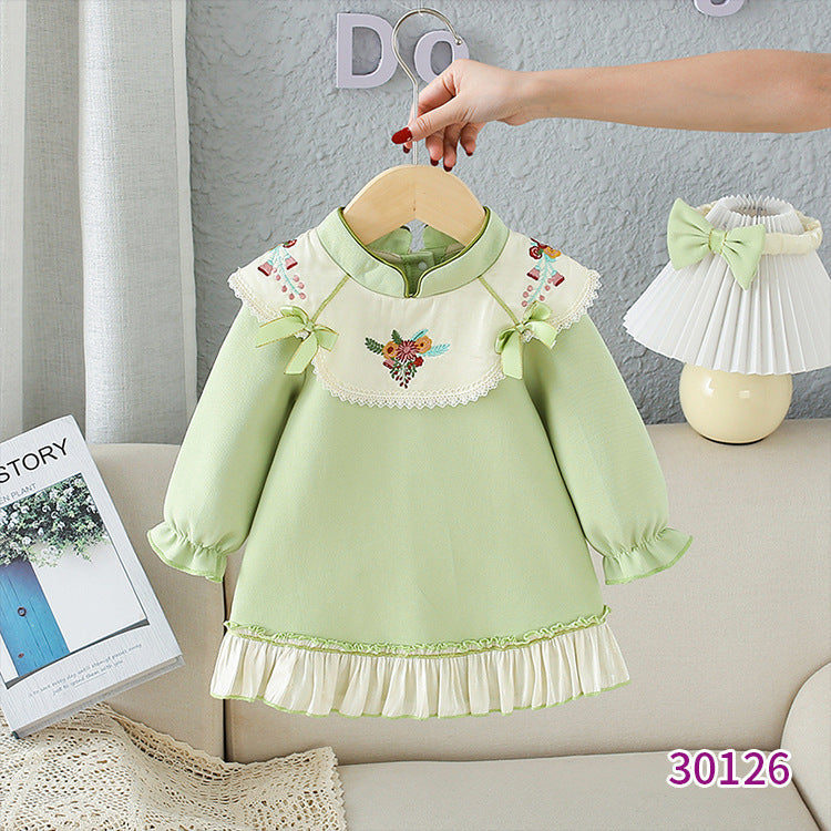 Baby Kid Girls Color-blocking Flower Embroidered Dresses Wholesale 221227265