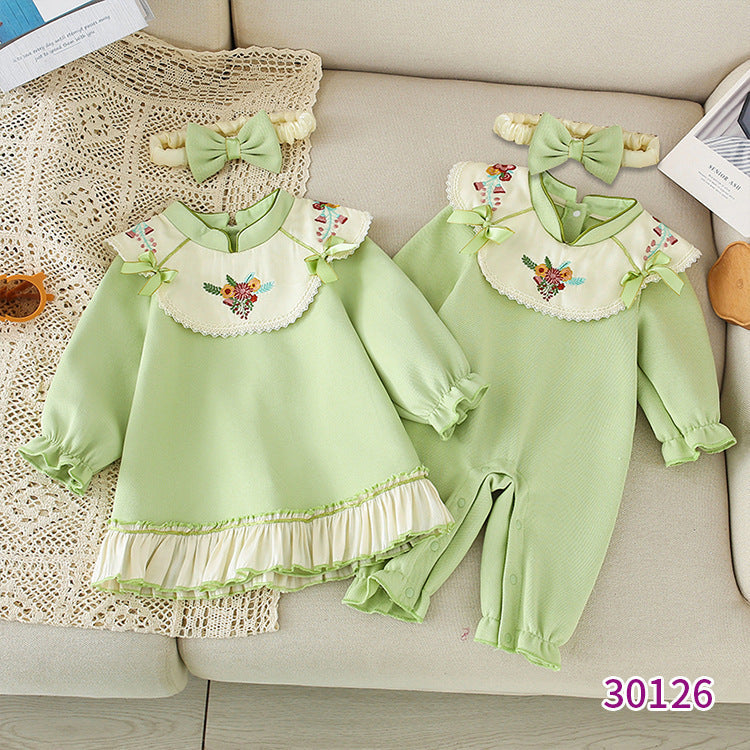 Baby Kid Girls Color-blocking Flower Embroidered Dresses Wholesale 221227265