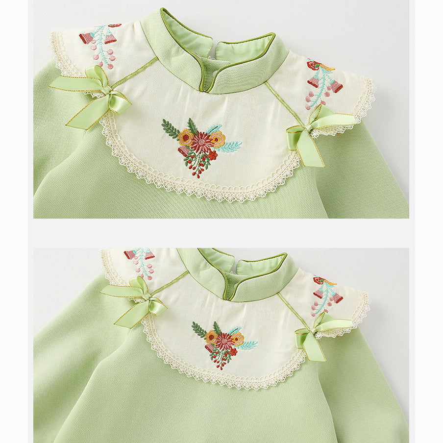 Baby Kid Girls Color-blocking Flower Embroidered Dresses Wholesale 221227265