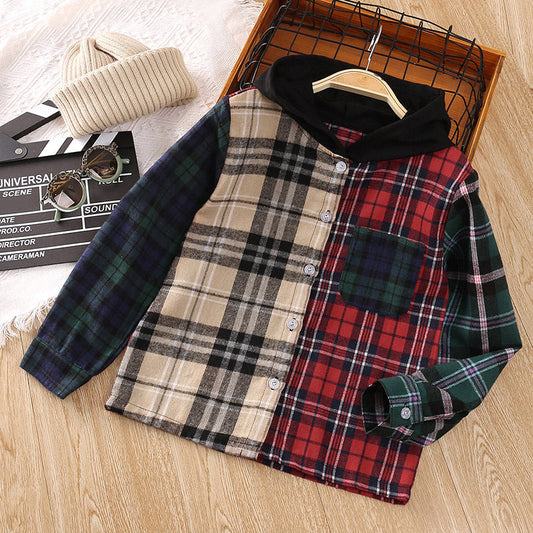 Kid Boys Color-blocking Checked Shirts Wholesale 22122732