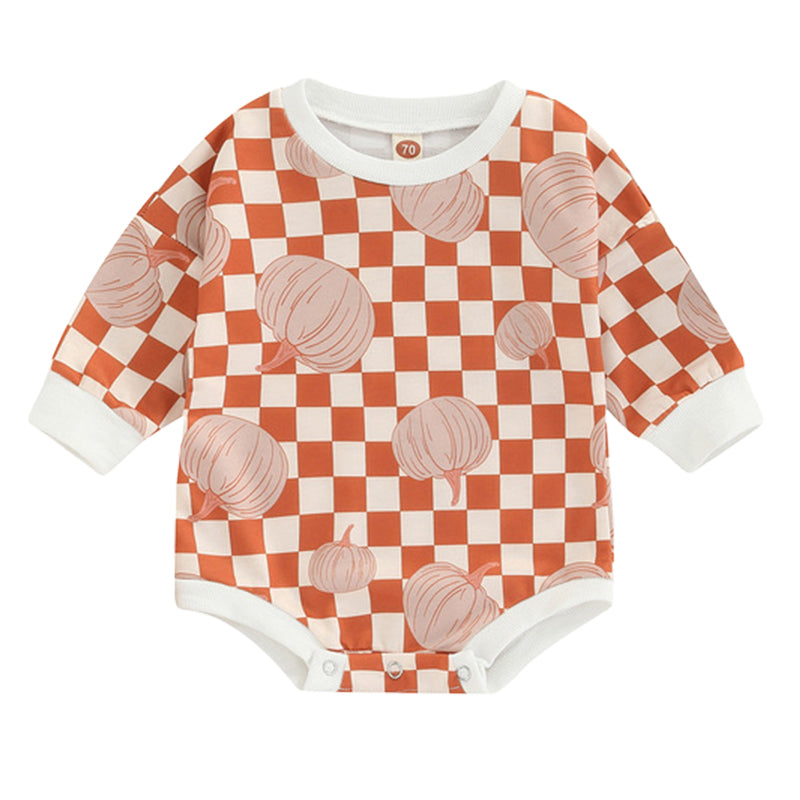 Baby Unisex Checked Cartoon Print Rompers Wholesale 221229262