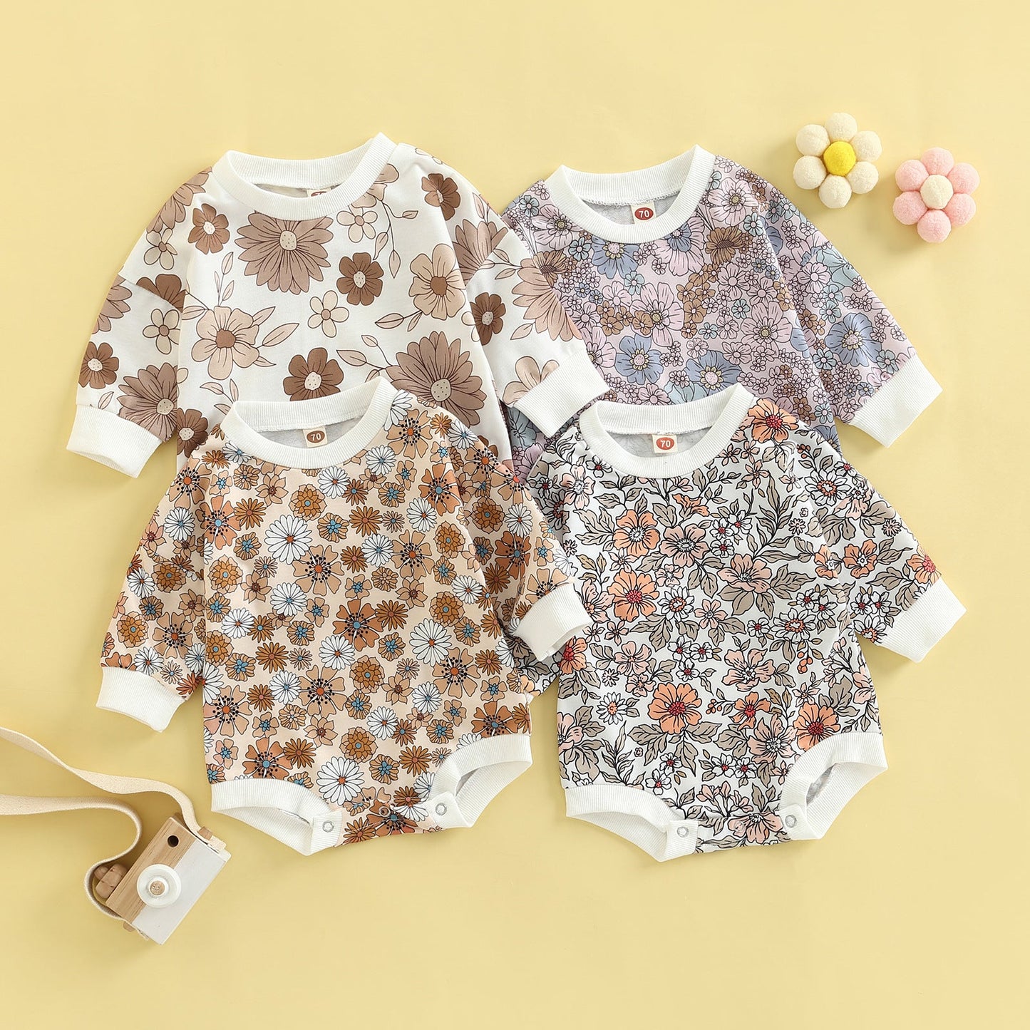 Baby Unisex Flower Print Rompers Wholesale 221229282