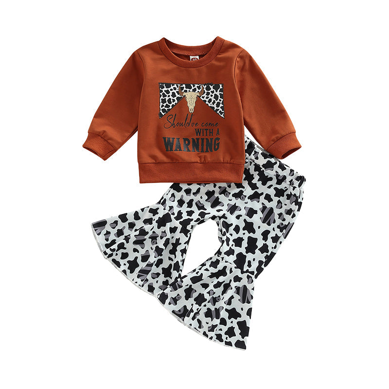 2 Pieces Set Baby Kid Girls Letters Cartoon Cow Print Hoodies Swearshirts And Pants Wholesale 221229707