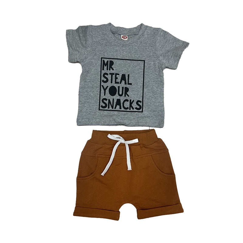 2 Pieces Set Baby Kid Boys Letters T-Shirts And Solid Color Shorts Wholesale 221229722