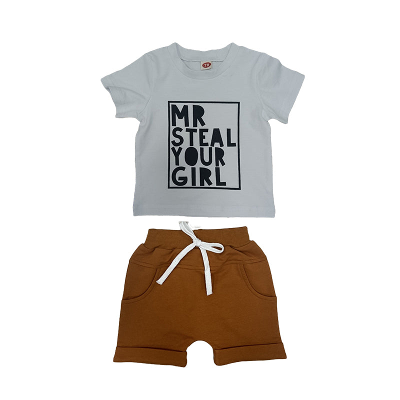 2 Pieces Set Baby Kid Boys Letters T-Shirts And Solid Color Shorts Wholesale 221229722