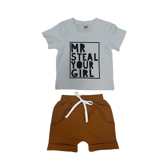 2 Pieces Set Baby Kid Boys Letters T-Shirts And Solid Color Shorts Wholesale 221229722