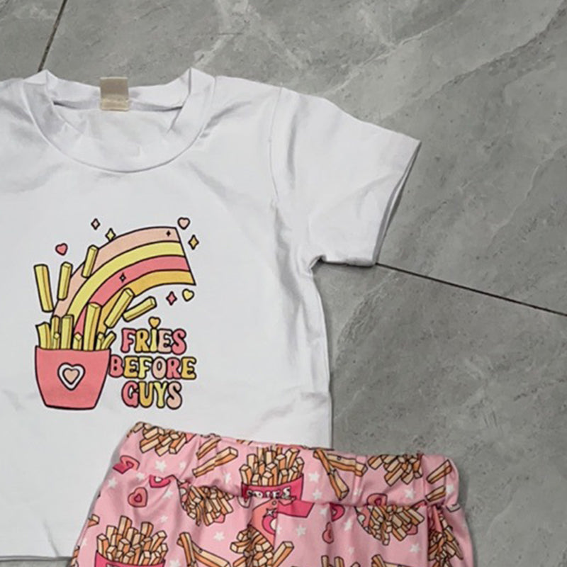 2 Pieces Set Baby Kid Girls Valentine's Day Letters Print T-Shirts And Love heart Pants Wholesale 221229732