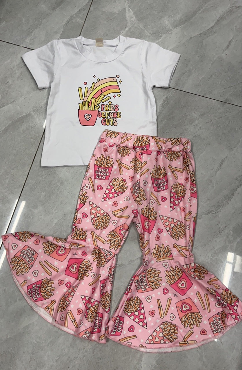 2 Pieces Set Baby Kid Girls Valentine's Day Letters Print T-Shirts And Love heart Pants Wholesale 221229732