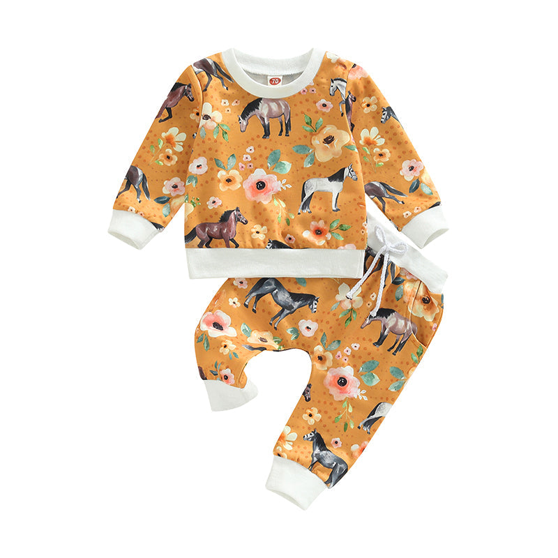 2 Pieces Set Baby Kid Unisex Cartoon Print Hoodies Swearshirts And Pants Wholesale 221229733