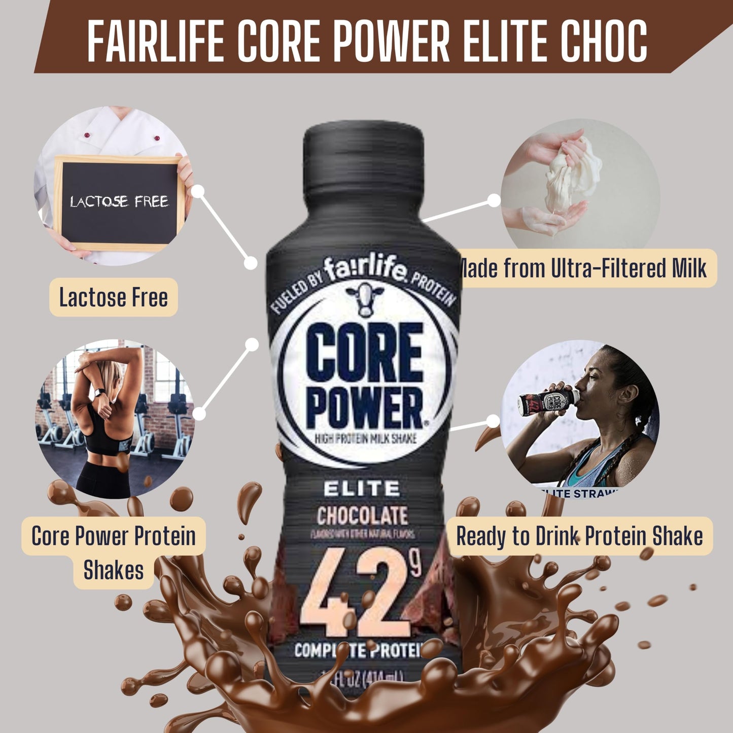 Worldwide Nutrition Bundle: Fairlife Core Power Elite 42g High Protein Milk Shake - Kosher, Chocolate Protein Shake for Workout Recovery - 14 Fl Oz (Pack of 12)