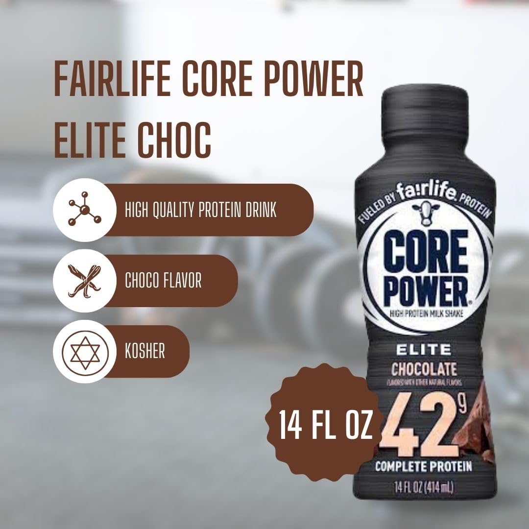 Worldwide Nutrition Bundle: Fairlife Core Power Elite 42g High Protein Milk Shake - Kosher, Chocolate Protein Shake for Workout Recovery - 14 Fl Oz (Pack of 12)