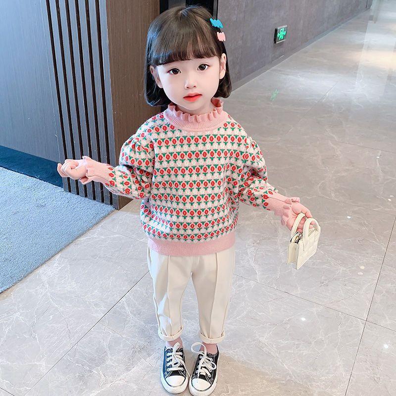 Baby Kid Girls Striped Flower Sweaters Knitwear Wholesale 089813456